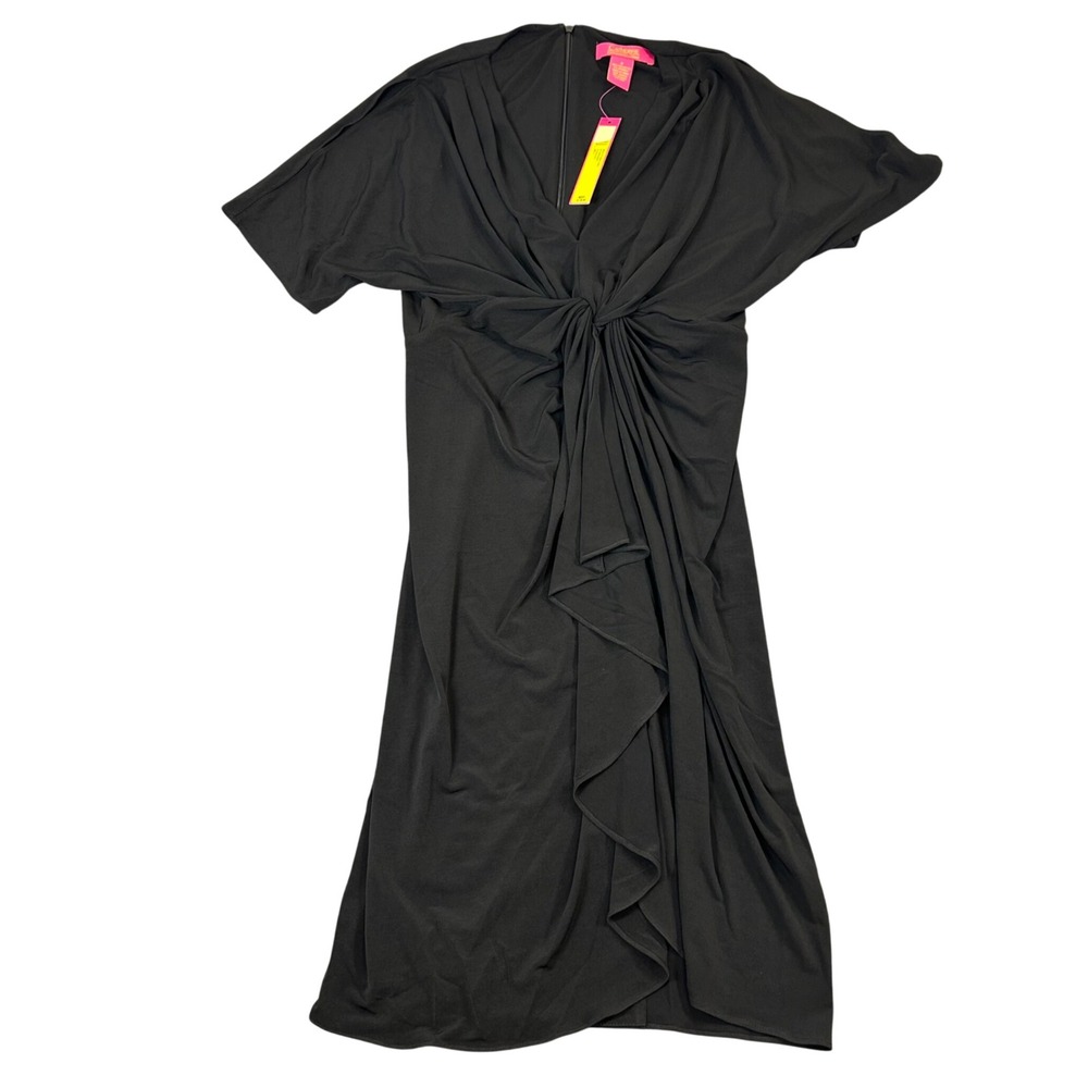 Catherine Malandrino Black Twist Front V-Neck Midi Dress Size 8